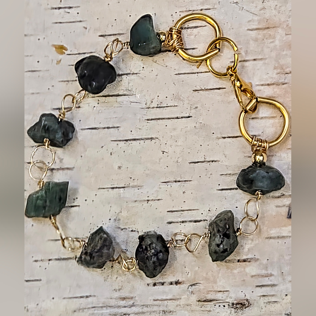 Nature's Raw Emerald In Classic Bohemian Bracelet In Gold Plated